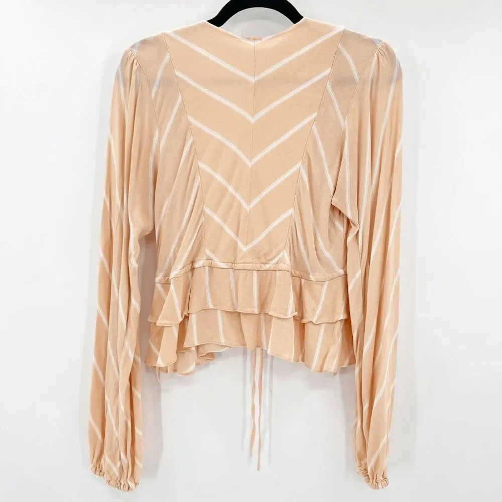 Free People Samifran Ruffle Top Women's Size S Salmon Orange Striped Peplum Crop - Picture 3 of 5